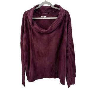 Free People Waffle Knit Rough Hem Open Back Sweater L Wine/Burgundy Cowl/Scoop
